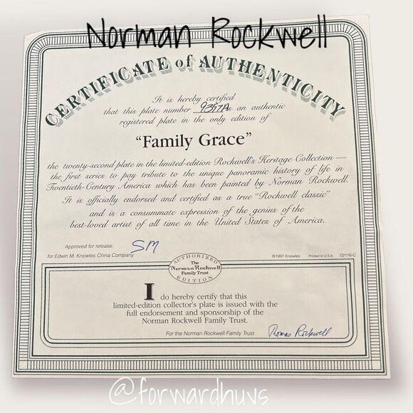 Norman Rockwell Heritage Collection Limited Edition Plate “Family Grace” - Picture 6 of 8